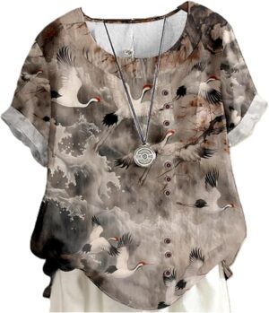Japanese Print Women Summer Shirts